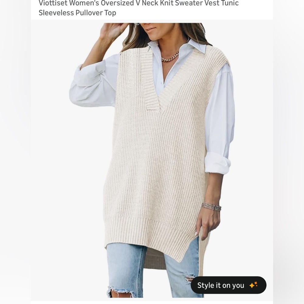 Cream Knit Sleeveless Tunic Sweater Vest